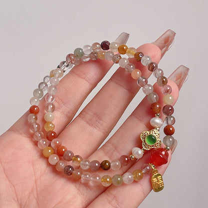 Double Circle Colorful Crystal Lucky Grass Chinese Style Bracelet