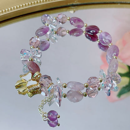 Rainbow Candy Natural Stone Bracelet with Delicate Bow Accessories