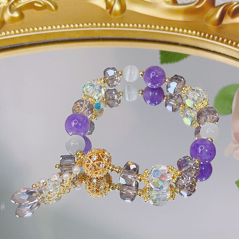 Luxury Lucky Bracelet with Diamond Inlaid Natural Stone Cat's Eye Beads