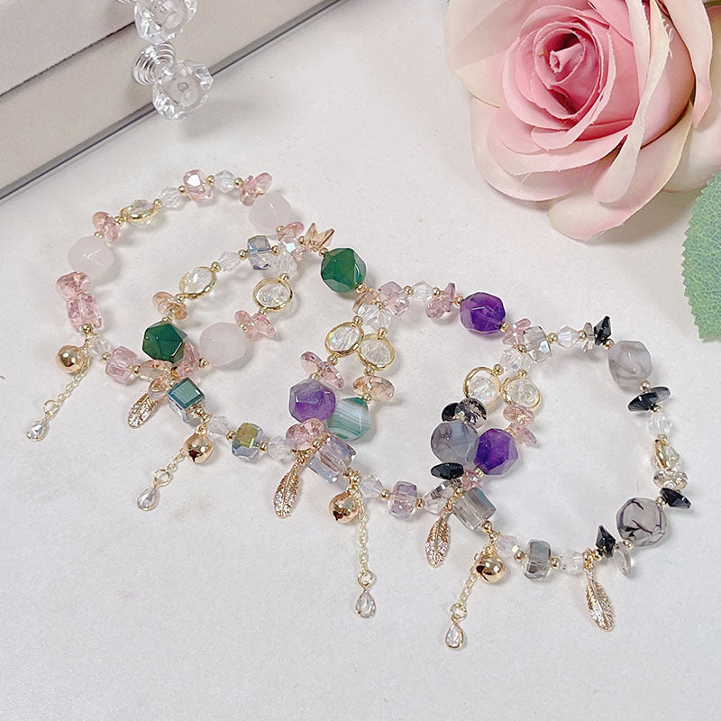 Colorful Natural Stone Crystal Pearl Bracelet Set for Fashionable Girls