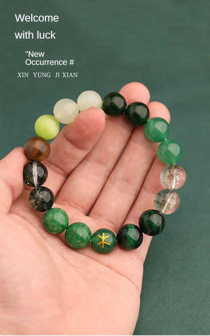 Wood Elemental-Green agate balance energy bracelet