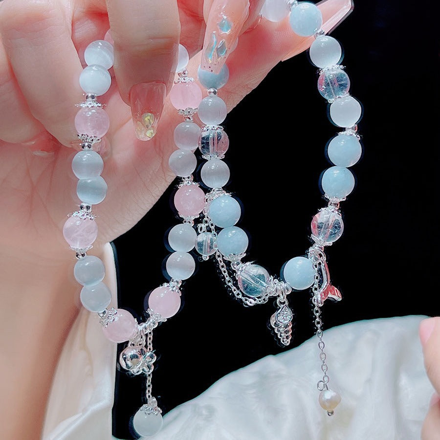 Sweet and Fresh Ins Style Pink Crystal Blue Stone Moon Star Fish Tail Bracelet