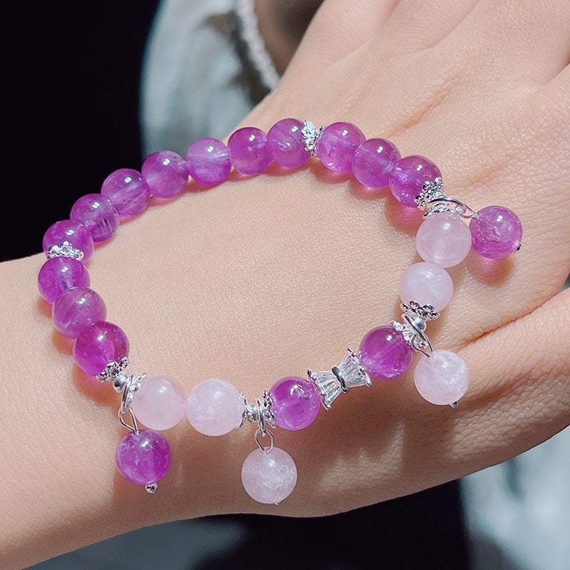 Natural Amethyst Beaded Bracelet with Silver Accents