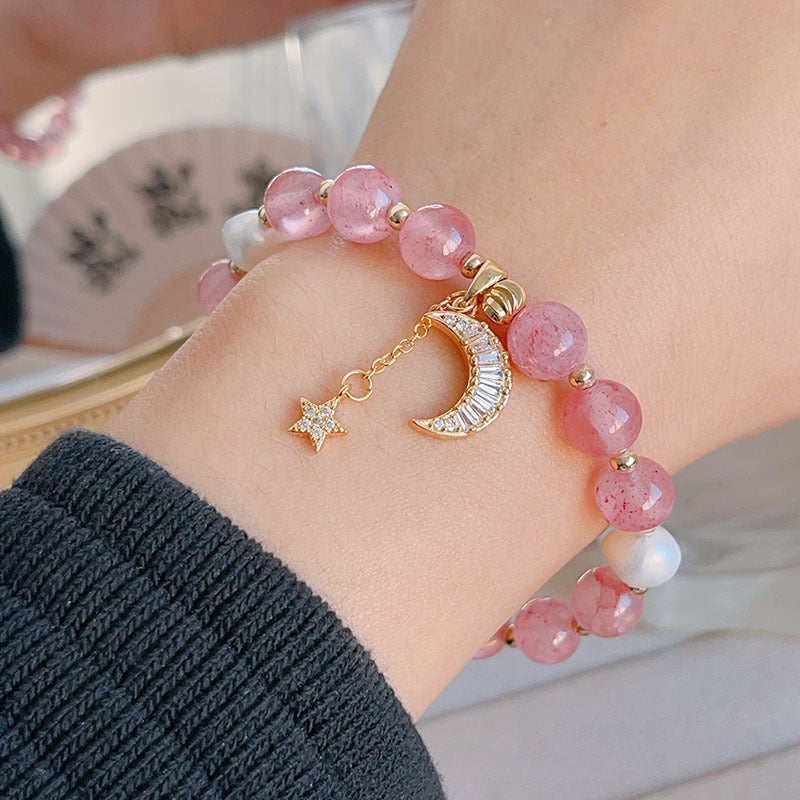 Natural Stone Moon and Star Layered Bracelet