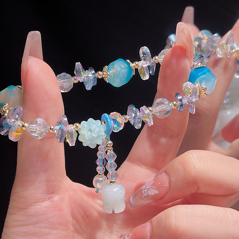 Original Heavy Duty Lily Flower Tassel Bracelet for Women with High-end Crystal Agate Beads