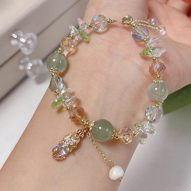 Colorful Natural Stone Crystal Pearl Bracelet Set for Fashionable Girls