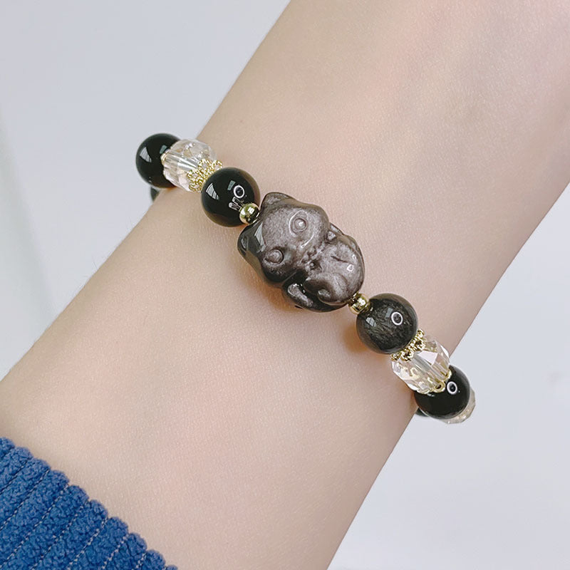 Silver Glitter Stone Carved Accessories Bracelet with Lucky Fox, Pixiu, Lion, etc. Beaded Crystal Bracelet Bestie Jewelry