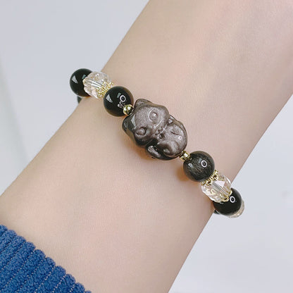 Silver Glitter Stone Carved Accessories Bracelet with Lucky Fox, Pixiu, Lion, etc. Beaded Crystal Bracelet Bestie Jewelry