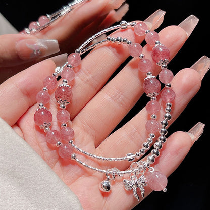 Delicate Sweet Pink Double-layer Strawberry Crystal Bracelet