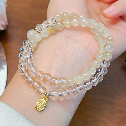 Minimalist Double Loop Citrine Bracelet with 6MM Crystal Beads