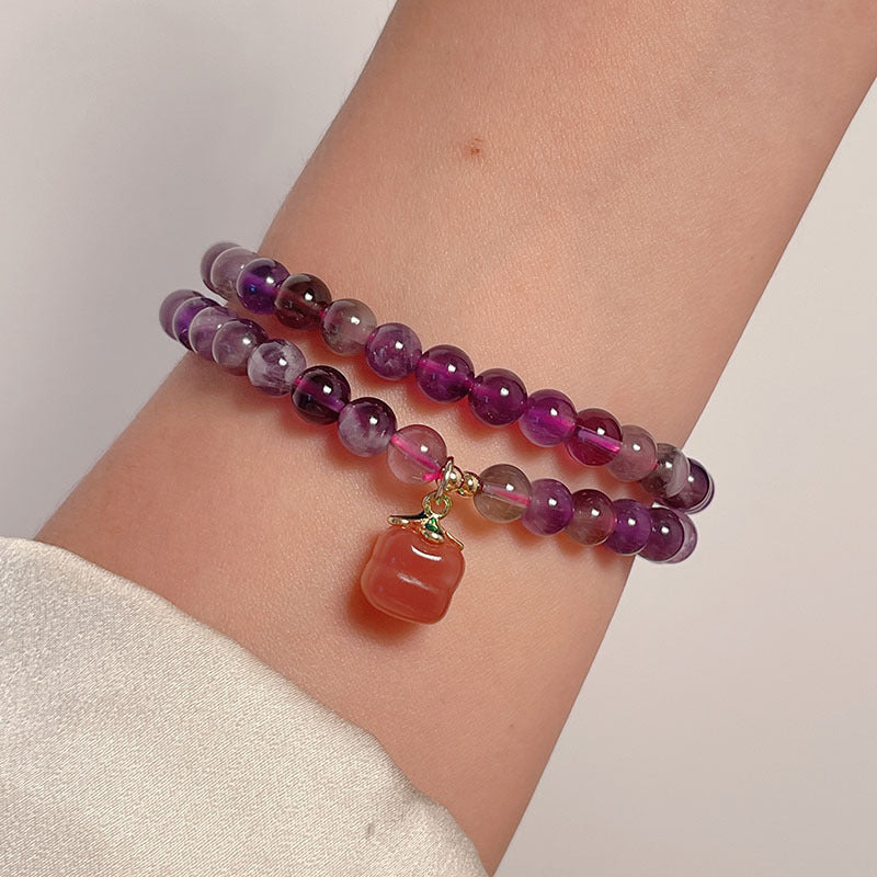 Amethyst Multi-loop Bracelet White Jade Persimmon Pendant Lucky Feng Shui Accessories