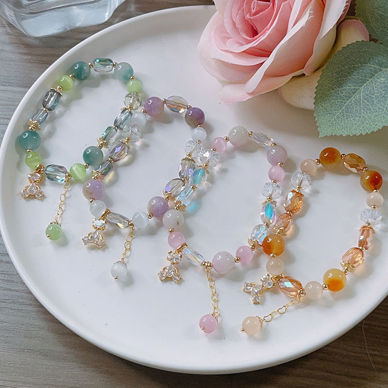 Cute Crystal Bracelet with Star and Flower Charms