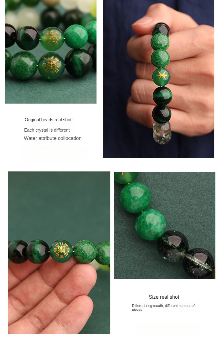 Wood Elemental-Green agate balance energy bracelet