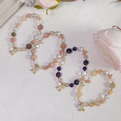 Colorful Natural Stone Crystal Pearl Bracelet Set for Fashionable Girls