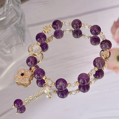 Luxurious lucky grass bracelet with amethyst and rainbow crystal