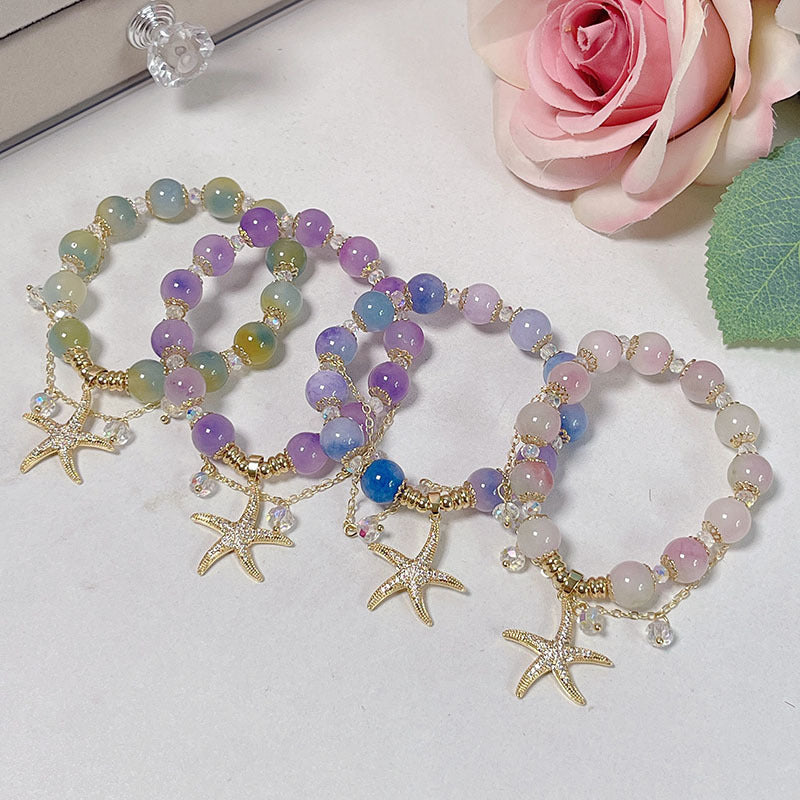 Colorful Natural Stone Crystal Pearl Bracelet Set for Fashionable Girls