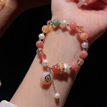 Natural Stone Colorful Beaded Bracelet Handcrafted Lucky Agate