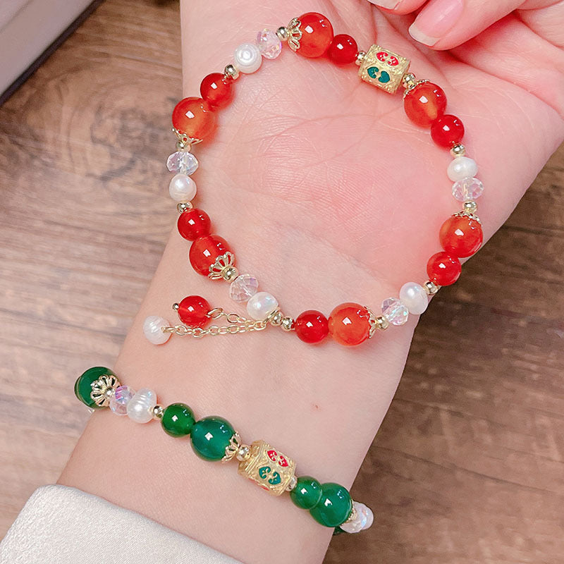 Red Agate Green Agate Pearl Bracelet