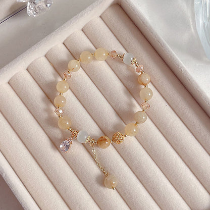 Orange Sunstone Natural Stone Bracelet with Purple Crystal