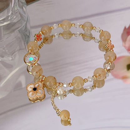 Colorful Natural Stone Crystal Pearl Bracelet Set for Fashionable Girls