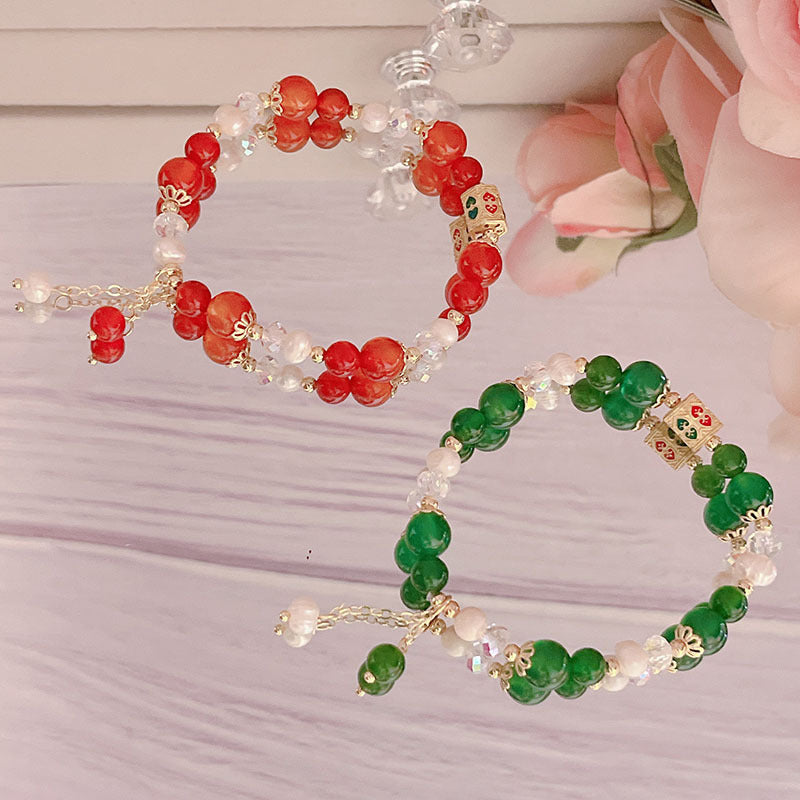 Red Agate Green Agate Pearl Bracelet