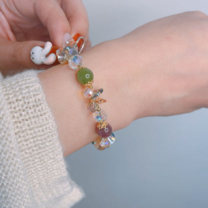 Colorful Beryl Bracelet with Metal Weaving and Zircon Butterfly