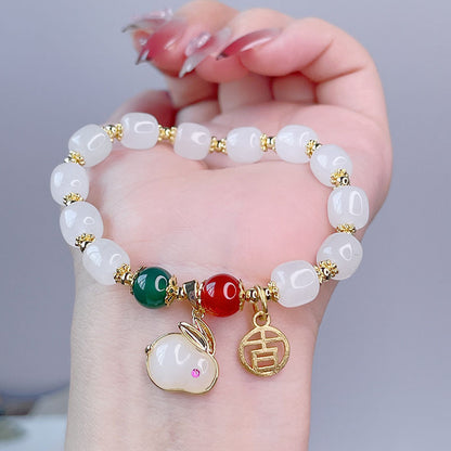 Natural Jade Rabbit Bracelet Charm Bracelet for Girlfriend