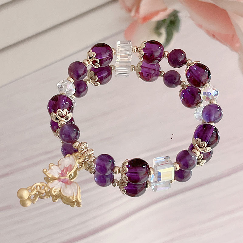 Purple Crystal and Orange Sunstone Bracelet for Women