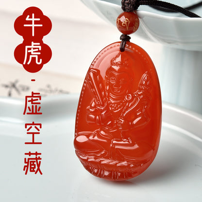 Natural Red Agate Zodiac Guardian Necklace