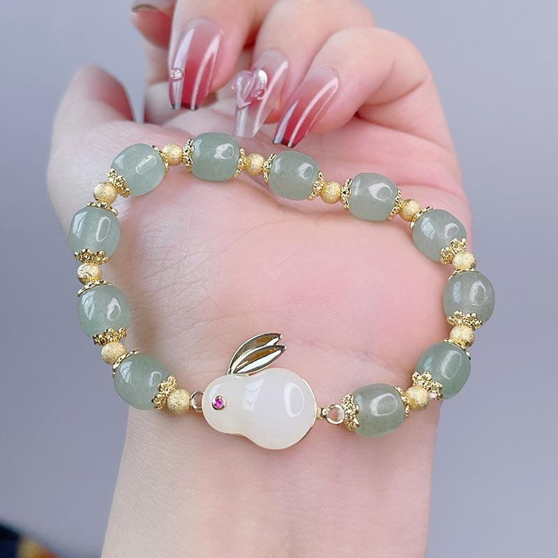 Natural Jade Rabbit Bracelet Charm Bracelet for Girlfriend