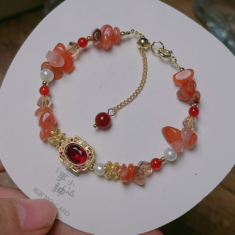 Sunset Red Agate Pearl Bracelet