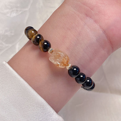 Lucky Tiger Eye Stone Bracelet with Folk Style Cloud and Flower Pendant