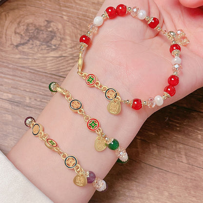 Pumpkin Red Agate Bracelet Chinese Style Beaded Stackable Accessory Gift Jewelry