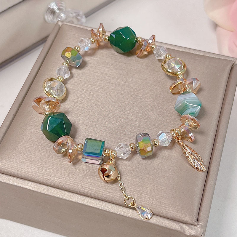 Irregular Crystal and Agate Bead Bell Bracelet