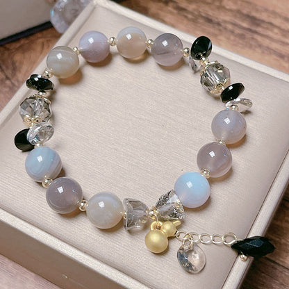 New Year Celebration Agate Bracelet Vintage Gold Gourd Gray Green Agate Beaded Bracelet Women