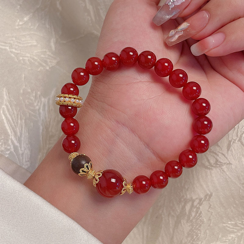 New Year Red Agate Beaded Bracelet