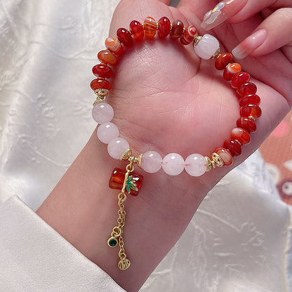 Natural Agate Wheel Bead Bracelet Ethnic Style Vintage Red Agate Safety Buckle Bamboo Pendant Bracelet Bead String