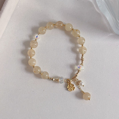 Natural Crystal Fox Lucky Clover Bracelet