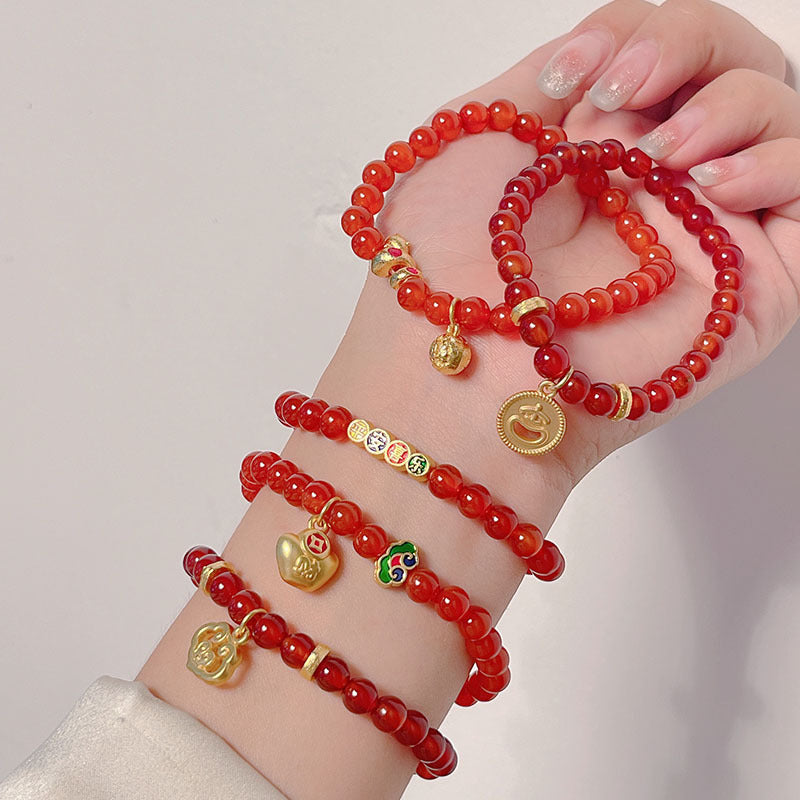 Red Agate Beaded Bracelet for New Year