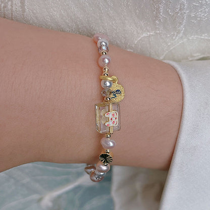 Natural Freshwater Pearl Fox Mask Bracelet Unique Design Crystal Bead Elegant Bracelet Gift Surprise for Girlfriend