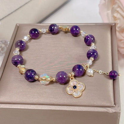 Luxurious lucky grass bracelet with amethyst and rainbow crystal