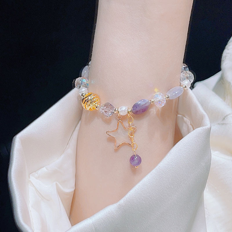 Cute Crystal Bracelet with Star and Flower Charms