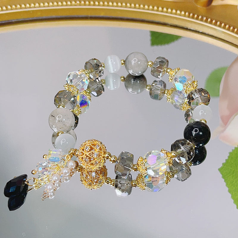 Luxury Lucky Bracelet with Diamond Inlaid Natural Stone Cat's Eye Beads