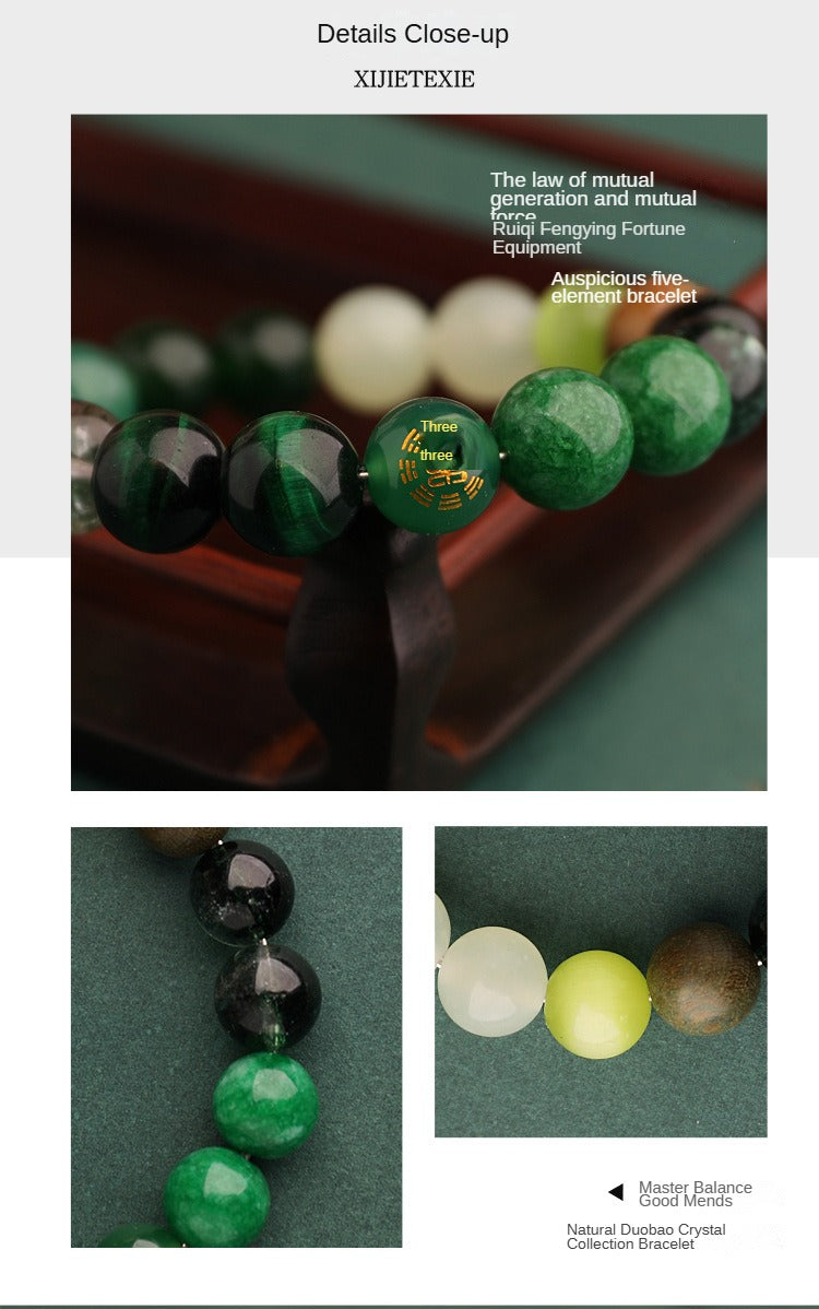 Wood Elemental-Green agate balance energy bracelet