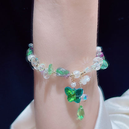 Crystal Glass Bead Butterfly Flower Bracelet