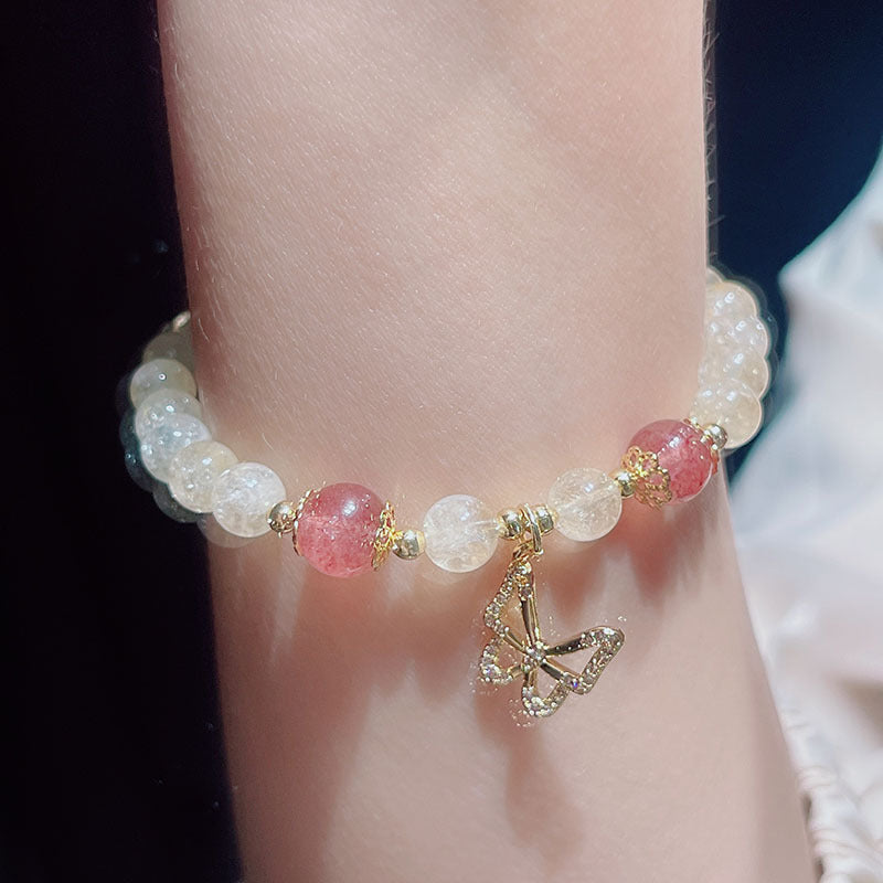 Yellow Crystal Beaded Bracelet with Delicate Butterfly and Star Pendant