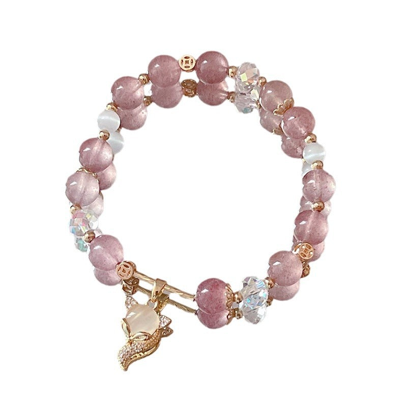 Natural Crystal Fox Lucky Clover Bracelet