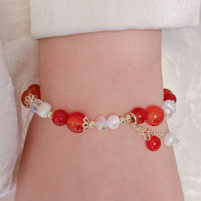 Red Agate Green Agate Pearl Bracelet