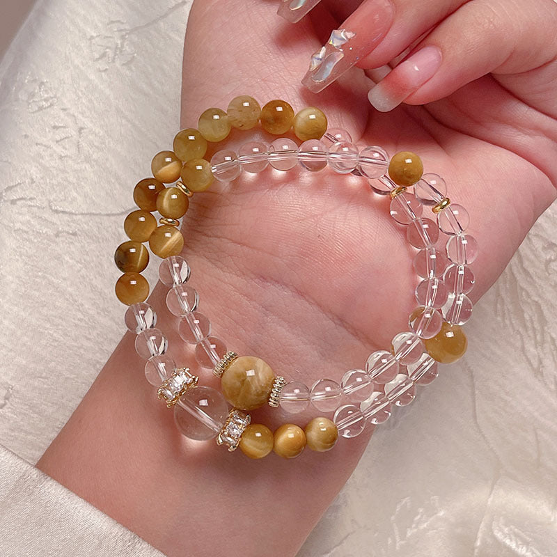 Lucky Tiger Eye Stone Bracelet with Folk Style Cloud and Flower Pendant