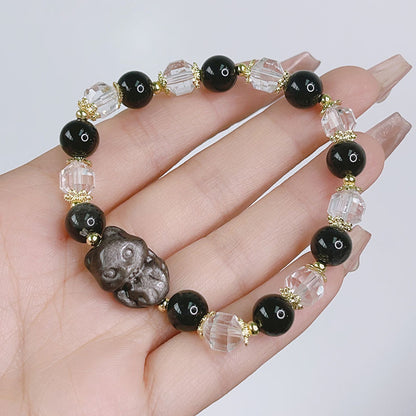 Silver Glitter Stone Carved Accessories Bracelet with Lucky Fox, Pixiu, Lion, etc. Beaded Crystal Bracelet Bestie Jewelry